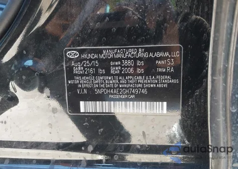 2016 Hyundai Elantra Se z USA, uszkodzony, nr VIN 5NPDH4AE2GH749746
